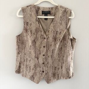 Liz Claiborne Collection Snakeskin Print 100% Silk Vest Neutral Size 12 Classic